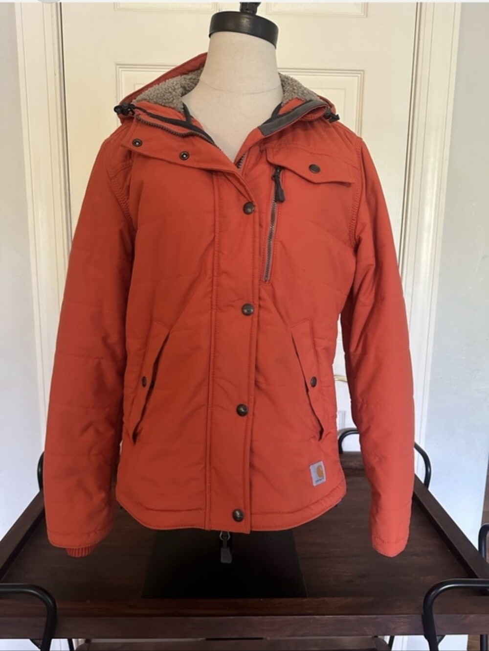 Carhartt Womens Relaxed Fit Orange Insulated Hooded Jacket